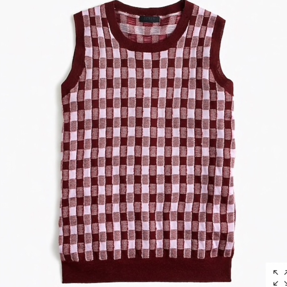 New J Crew Italian Cashmere Gingham Shell Size XL